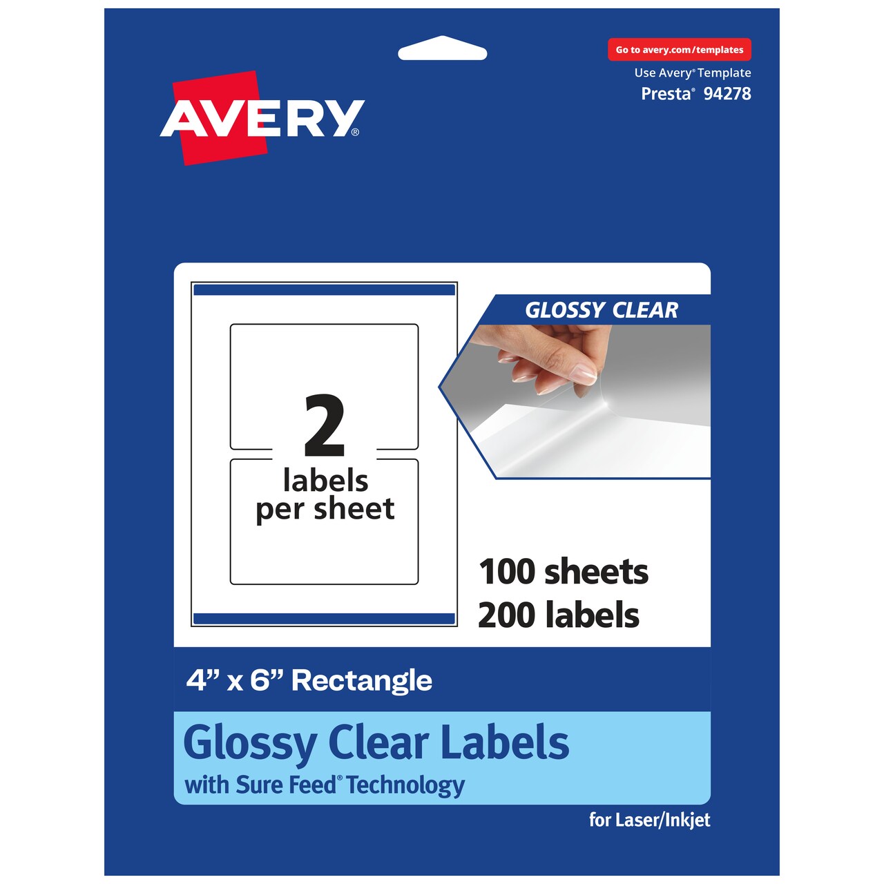 Avery Glossy Clear Rectangle Labels with Sure Feed, 4" x 6"